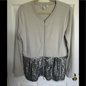 Gray size large zip up top with silver sequins